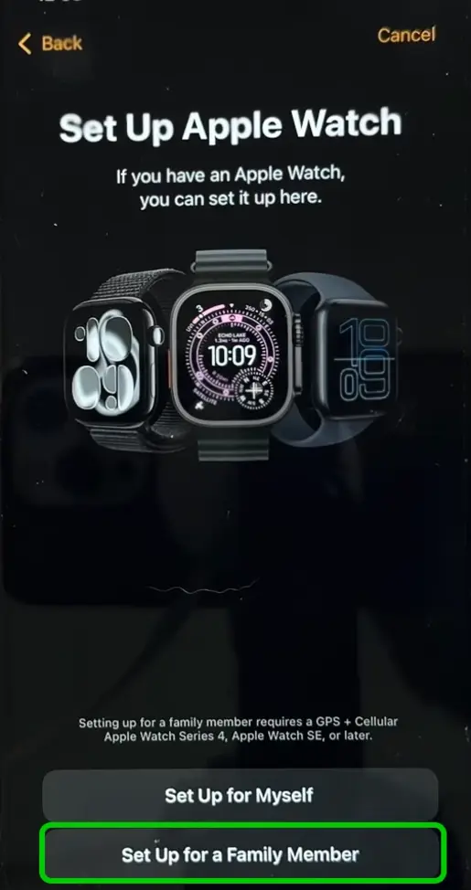 Apple Watch set up for a family member