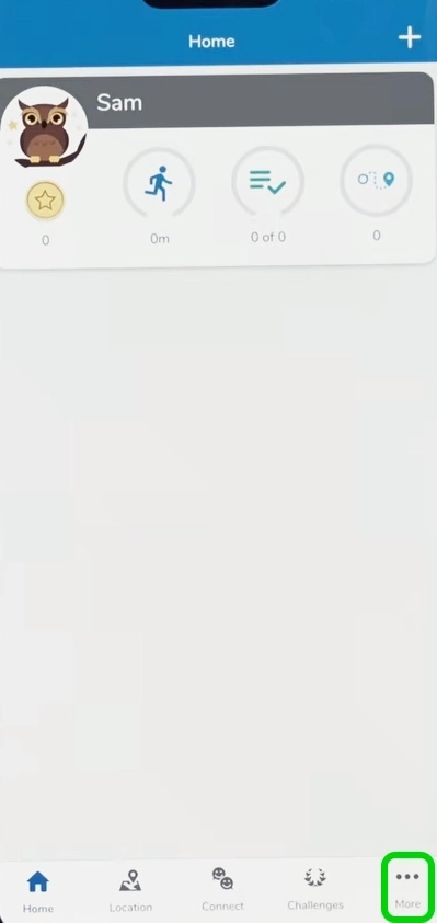 Garmin child profile with 'more' highlighted