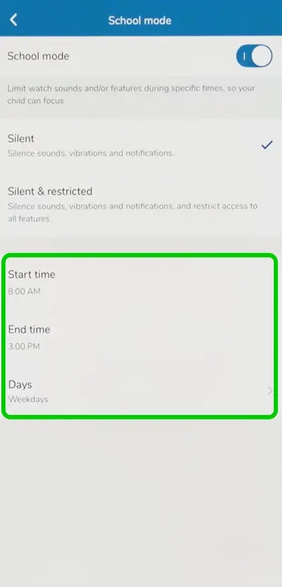 Garmin school mode settings