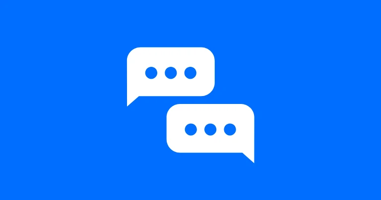 Two white speech bubbles on a blue background.