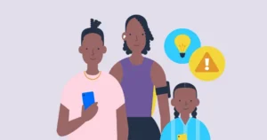 A family with devices from the online safety act survey infographic.