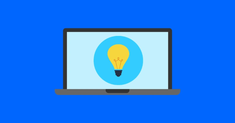 A laptop with a lightbulb emoji on it to represent resources.