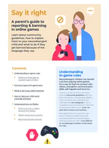 Screenshot of front cover of the parent's guide to prevent neurodivergent children from being banned in games.