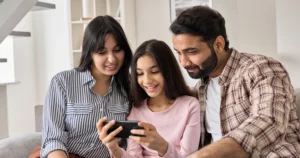 Tween girl on a phone with parents