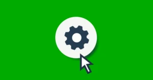 A gear icon to represent settings with a mouse cursor clicking on it to show safety getting set up.