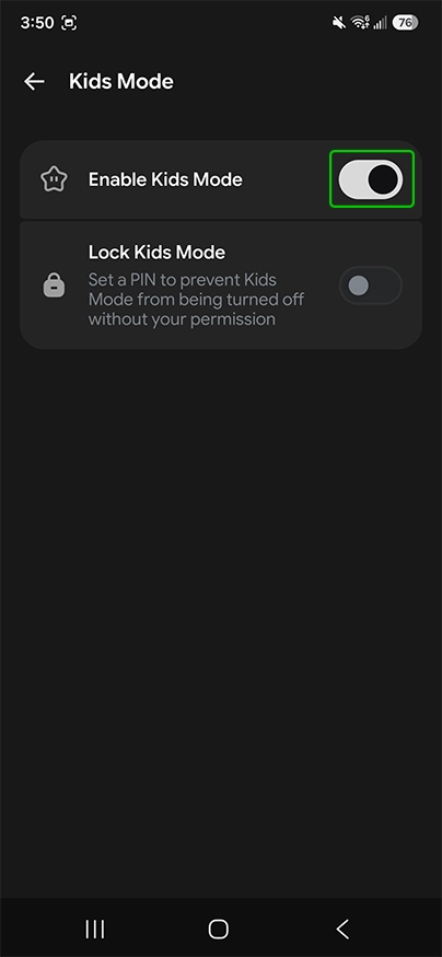 Grok Kids Mode toggle on