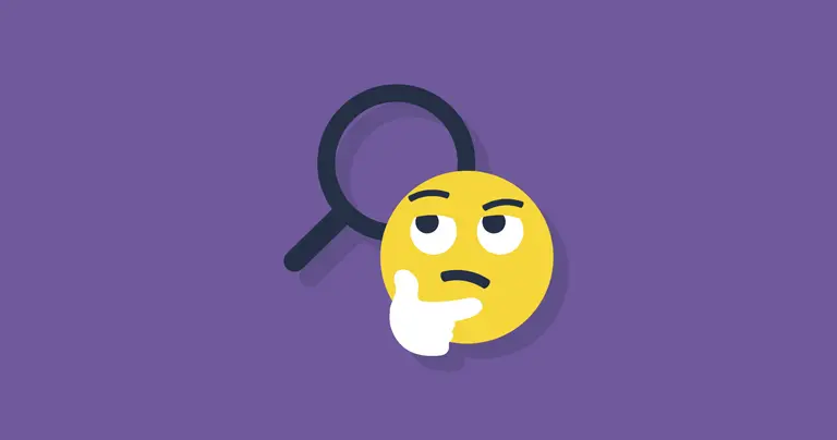 A thinking emoji with a magnifying glass to represent fact-checking.