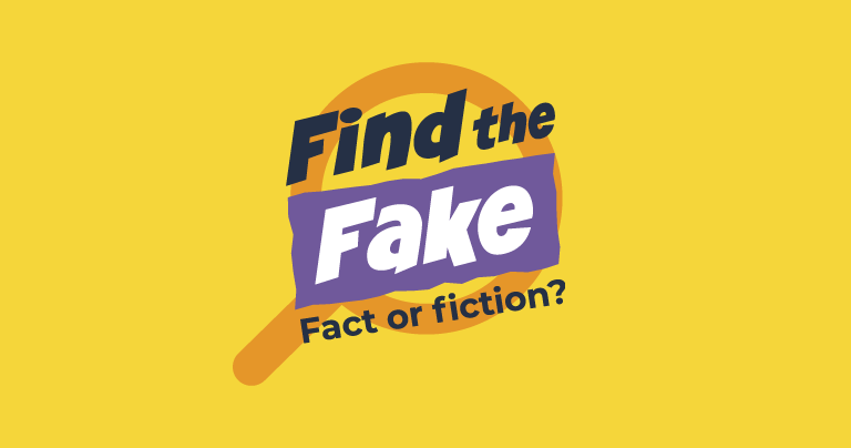 The Find the Fake quizzes logo on a yellow background.