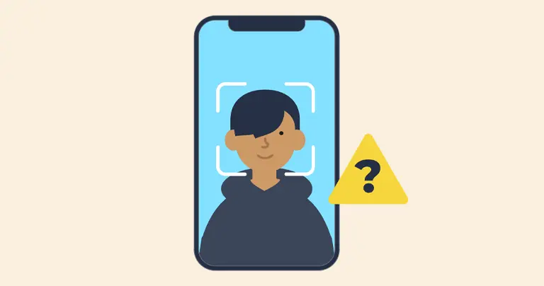 A smartphone with an image of a child with age check icons.