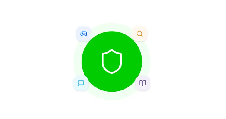 Online safety and detective icons around a shield to represent the Say It Right investigation activity.
