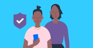 A mum and teen with a tick mark to represent boundaries.