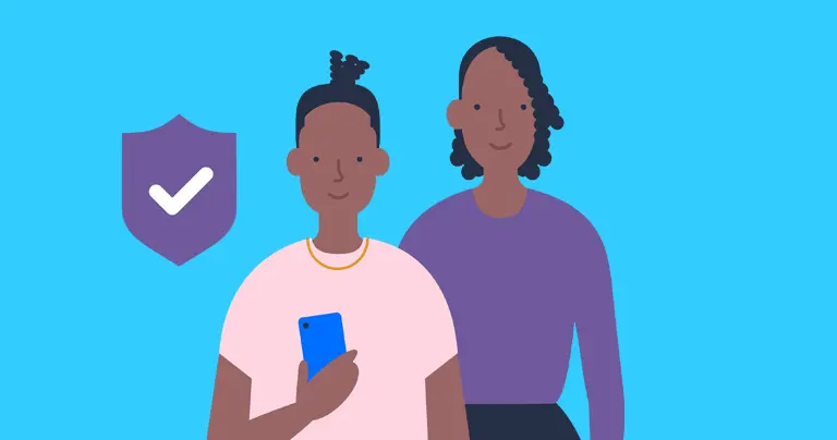 A mum and teen with a tick mark to represent boundaries.